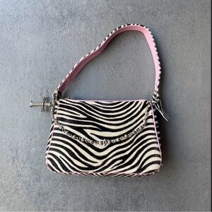 Zebra Mohair Leather Shoulder Purse.